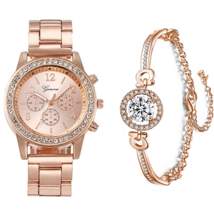 Montre À Quartz Pour Femme Et Bracelet Avec Strass Alliage Bracelet À Maillons Bijoux Élégants Cadeau De Mode