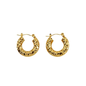 French retro 18K gold-plated stainless steel hoop earrings with unique hammered texture