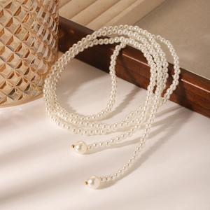 French Vintage Long Artificial Pearl Necklace Multi Layer Wrap Sweater Chain Elegant Mother Of Artificial Pearl Pendant For Women
