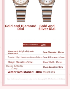 Macro detail of waterproof quartz watch with steel strap and technical specifications