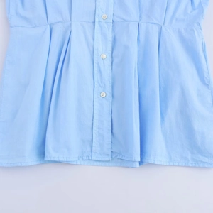 Himmelblaues Langarm-Hemdkleid mit Falten am Saum und Knopfleiste für Damen