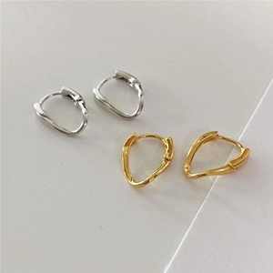 925 Sterling Silver Hoop Earrings For Women Minimalist Curved Irregular Wavy Geometric Fashionable Daily Accessories