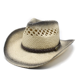 Chapeau De Cow-Boy En Paille Western Vintage Papier Respirant Ajouré Large Bord Solaire Été Plage Voyage Hommes Femmes