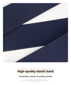 Detailed close-up of dark blue high-elastic woven band with premium twill texture