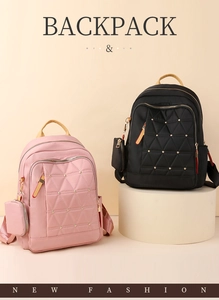 Mochila de tela Oxford con detalles de remaches y costuras acolchadas de diamantes