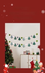 Details der Weihnachtsbanner mit grünen Bäumen und gepunkteten Kreisen an Schnüren