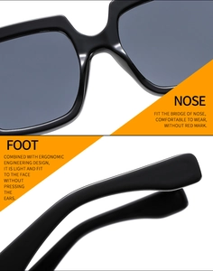 Close-up of ergonomic integrated nose pads and lightweight temples on square sunglasses