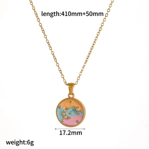 Detail showing dimension and weight of vintage gold floral moon and star pendant necklace