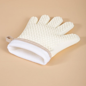 White silicone heat resistant glove with non-slip dot texture and cotton lining for baking