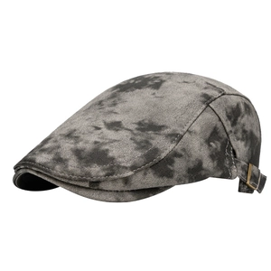 Grey tie-dye beret newsboy hat with warm thick fabric and adjustable metal side buckle