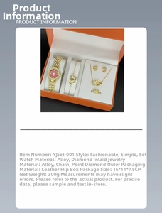 Elegant five-piece jewelry set with red dial watch and gold necklace in a luxury gift box