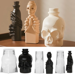 Stampo In Silicone Fai Da Te Per Bottiglia Avvolta Da Mano Di Scheletro Di Teschio E Scheletro In Preghiera Ornamento Vaso Gesso