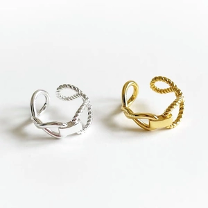 Minimalist 925 sterling silver braided twist open rings in gold and silver finish