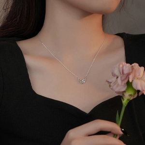 Elegant S925 sterling silver butterfly necklace with colorful ice flower stones for women
