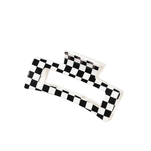 Chic black and white checkerboard hollow rectangular hair claw clip for elegant updos