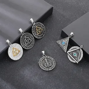 Men Pendant Necklace Stainless Steel Viking Nordic All Seeing Eye Runes Mjolnir Celtic Knot Punk Retro Jewelry Accessory