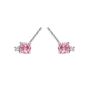 Minimalist round pink zircon stud earrings with silver plating for women