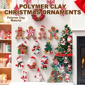 Christmas Tree Hanging Ornaments Polymer Clay Gingerbread Man Santa Claus Snowman Festive House Pendants Decoration