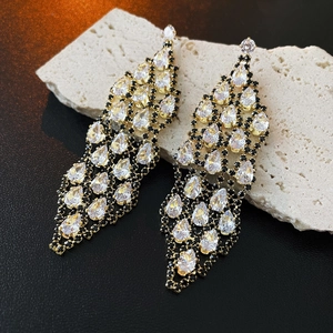 Elegant Luxury Hollow Zircon Tassel Drop Earrings With 925 Sterling Silver Earring Post Copper Gold Color For Women