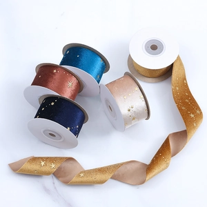 Star Pattern Velvet Ribbon Gold Bronzing Metallic Glitter Trim For Christmas DIY Bow Hairpin Gift Wrapping Handcraft Material