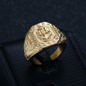 Anello USN da uomo placcato oro con ancora e aquila in acciaio inox stile militare