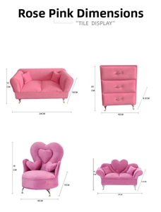 Size chart for rose pink miniature sofa furniture jewelry organizers in CM