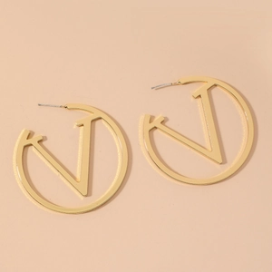 Large Hoop Earrings Gold Plated Alloy With 925 Sterling Silver Earring Post Fashion Hollow Letter V Design For Women