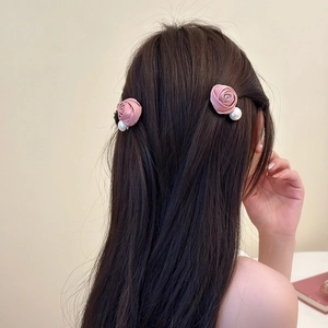 Pince à Cheveux Élégante en Satin Fleur de Rose Avec Künstliche Perle Artificielle Style Coréen Accessoires pour Femmes