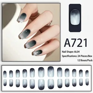 Elegante grijze gradiënt kunstnagels in ovale vorm, set van 24 stuks, model A721