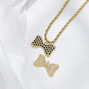 Stainless Steel Bow Knot Pendants Cute Rhinestone Charms For DIY Jewelry Making Necklaces Keychains Sweet Style For Women