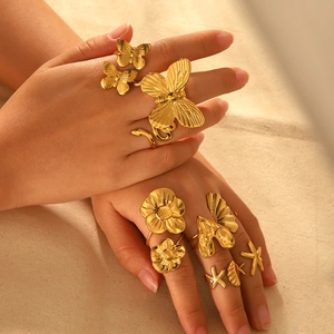 Adjustable Open Rings For Women Stainless Steel Gold Plated Butterfly Flower Heart Snake Starfish Shell Fashion Jewelry