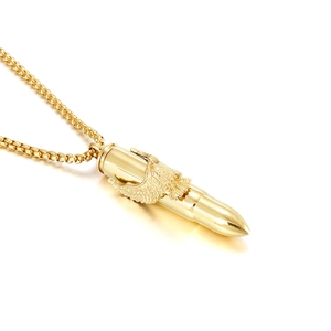 Men's gold stainless steel bullet pendant necklace with eagle relief on box chain