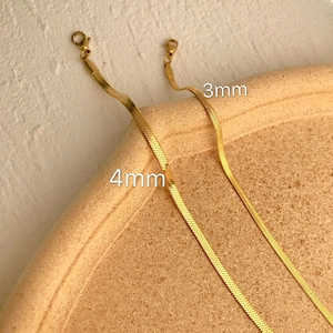 Minimalist gold herringbone chain necklace in 3mm and 4mm widths for women