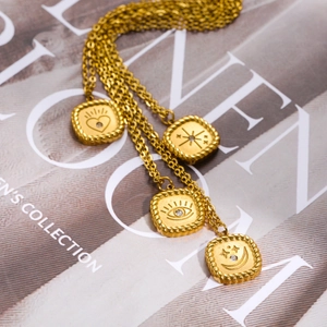 Gold stainless steel tarot pendant necklace featuring heart, star and moon zircon charms