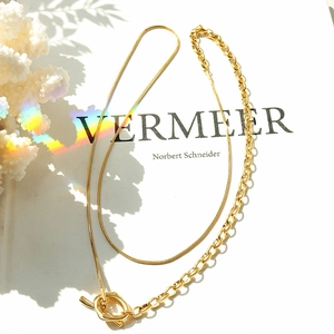 Double-layer 18k gold plated OT buckle chain necklace with snake and link chain texture