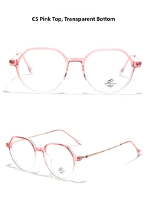 Detail of pink gradient TR90 glasses frame with slim rose gold metal temples and UV lenses