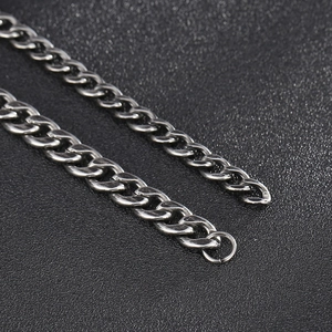 Detail of vintage gunmetal stainless steel NK chains with dark finish contrast