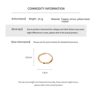 Détail du bracelet en citrine jaune avec zircon en cuivre et dimensions de 16,5 cm de long