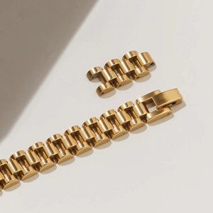Polished 18k gold plated stainless steel watch strap and bracelet links