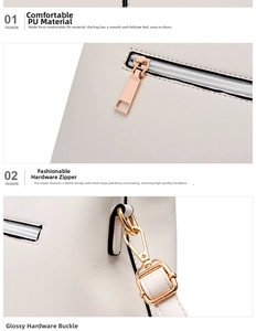 Close-up of cream white PU leather texture with polished gold metal hardware accents