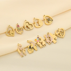 Golden heart-shaped Mother's Day pendants featuring Mom lettering and rhinestone details