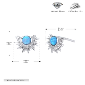 Detailed size specifications for S925 sterling silver opal sunburst stud earrings