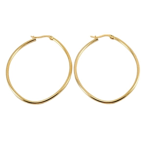 Polished large 18K gold-plated titanium steel hoop earrings with secure click-top closure