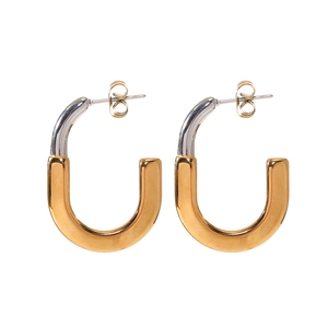 U-shaped earrings with two-tone 18K gold and silver finish on polished stainless steel