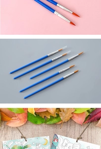 Detailed view of blue fine liner brushes with nylon bristles for watercolor painting