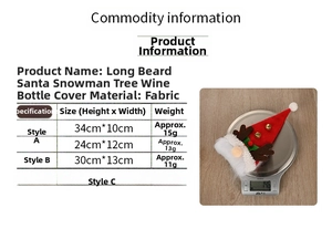 Detailed size specifications and weight info for fabric Christmas wine bottle covers