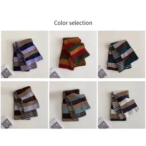 Colorful striped wool knit scarves in six stylish color combinations for autumn and winter