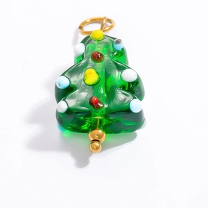 Pendentif sapin de Noël minimaliste en acier inoxydable avec perles colorées et or