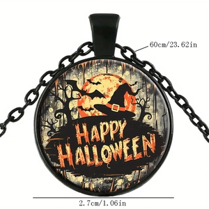 Halloween Halskette mit Hexenhut und Fledermaus-Anhänger an einer 60cm schwarzen Kette