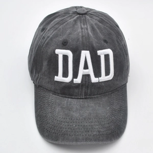 Vintage grey washed cotton baseball cap with white 3D DAD embroidery on front